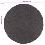 vidaXL Covor lucrat manual, gri închis, 180 cm, iută, rotund