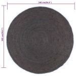 vidaXL Covor lucrat manual, gri închis, 240 cm, iută, rotund