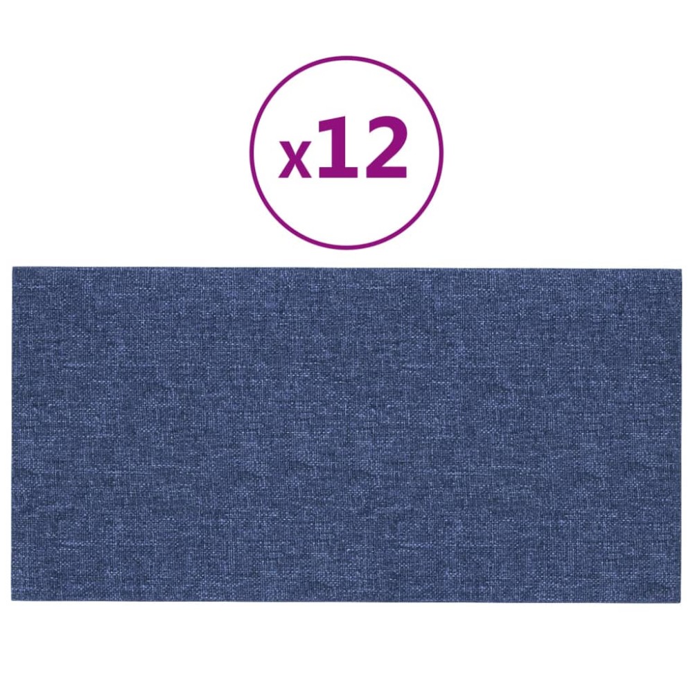 vidaXL Panouri de perete, 12 buc., albastru, 30x15 cm, textil, 0,54 m²