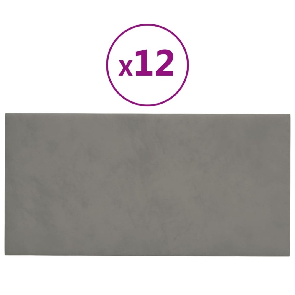 vidaXL Panouri de perete 12 buc. gri deschis 30x15 cm catifea 0,54 m²