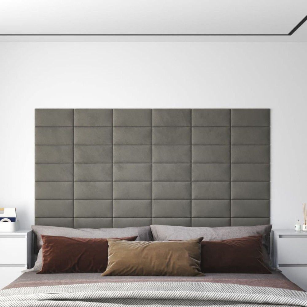 vidaXL Panouri de perete 12 buc. gri deschis 30x15 cm catifea 0,54 m²