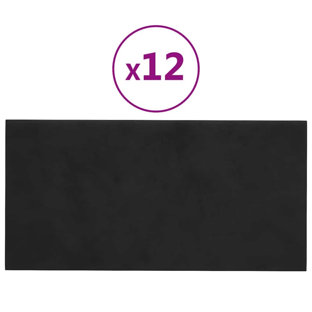 vidaXL Panouri de perete, 12 buc., negru, 30x15 cm, catifea, 0,54 m²