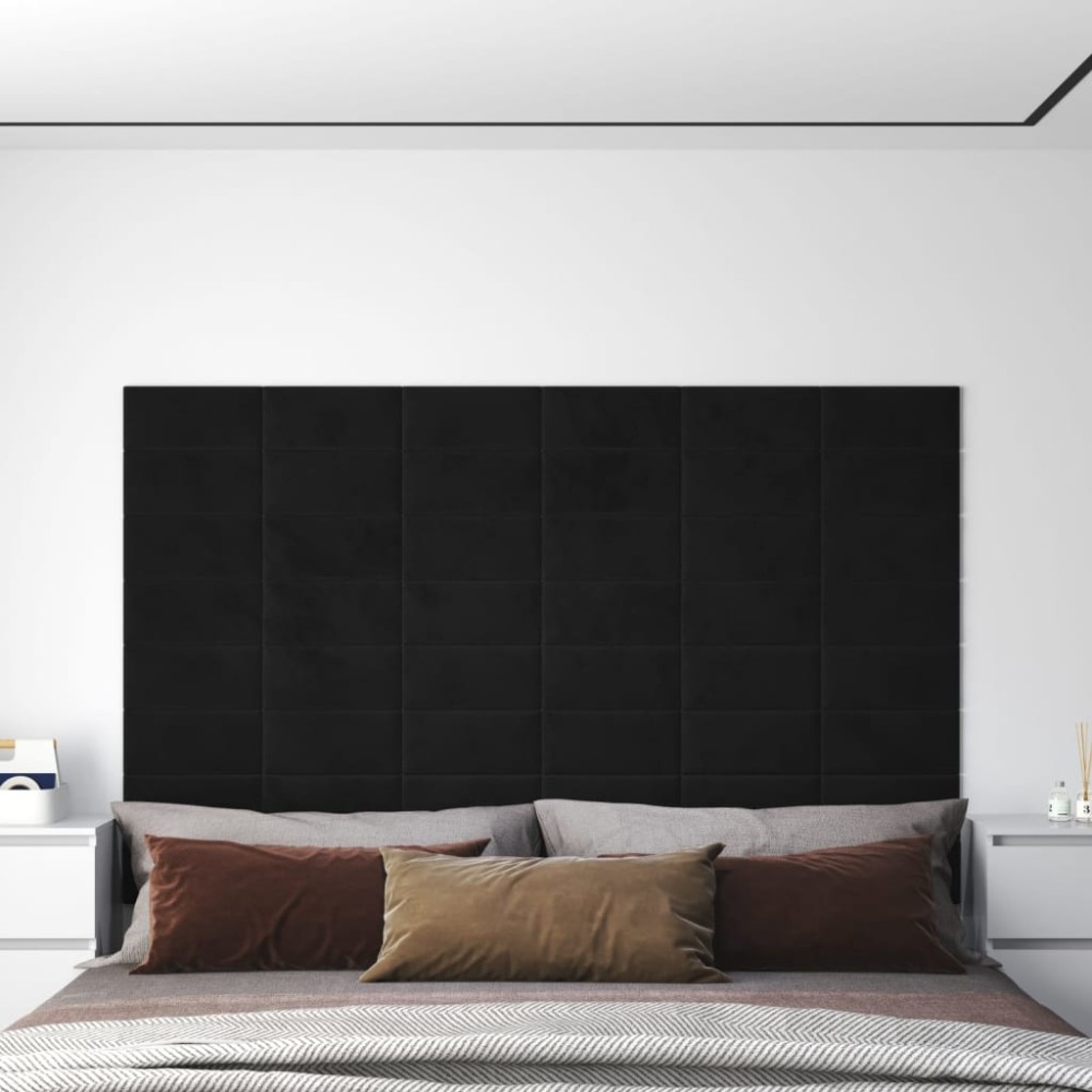 vidaXL Panouri de perete, 12 buc., negru, 30x15 cm, catifea, 0,54 m²