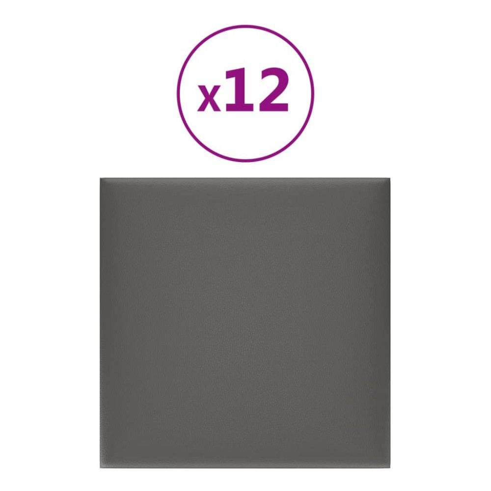 vidaXL Panouri perete 12 buc. gri, 30x30 cm, piele ecologică, 1,08 m²