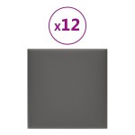 vidaXL Panouri perete 12 buc. gri, 30x30 cm, piele ecologică, 1,08 m²