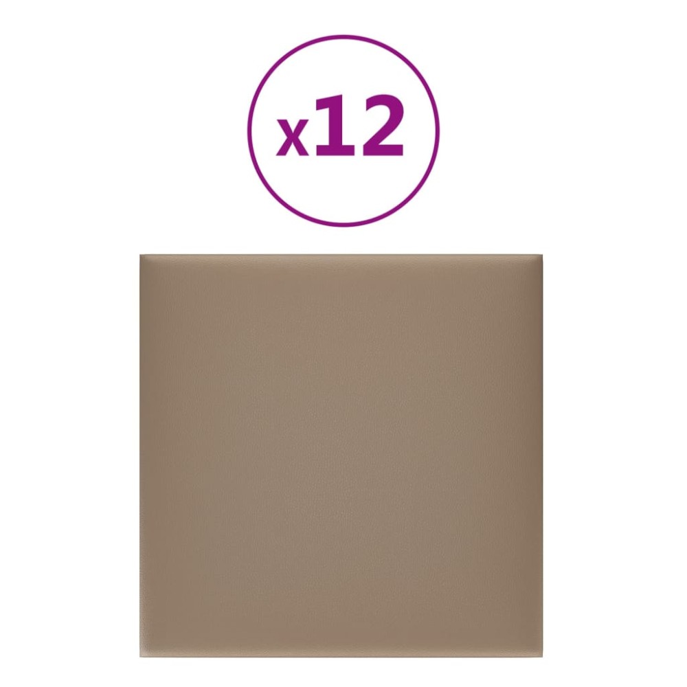 vidaXL Panouri de perete 12 buc. cappuccino 30x30 cm piele eco 1,08 m²