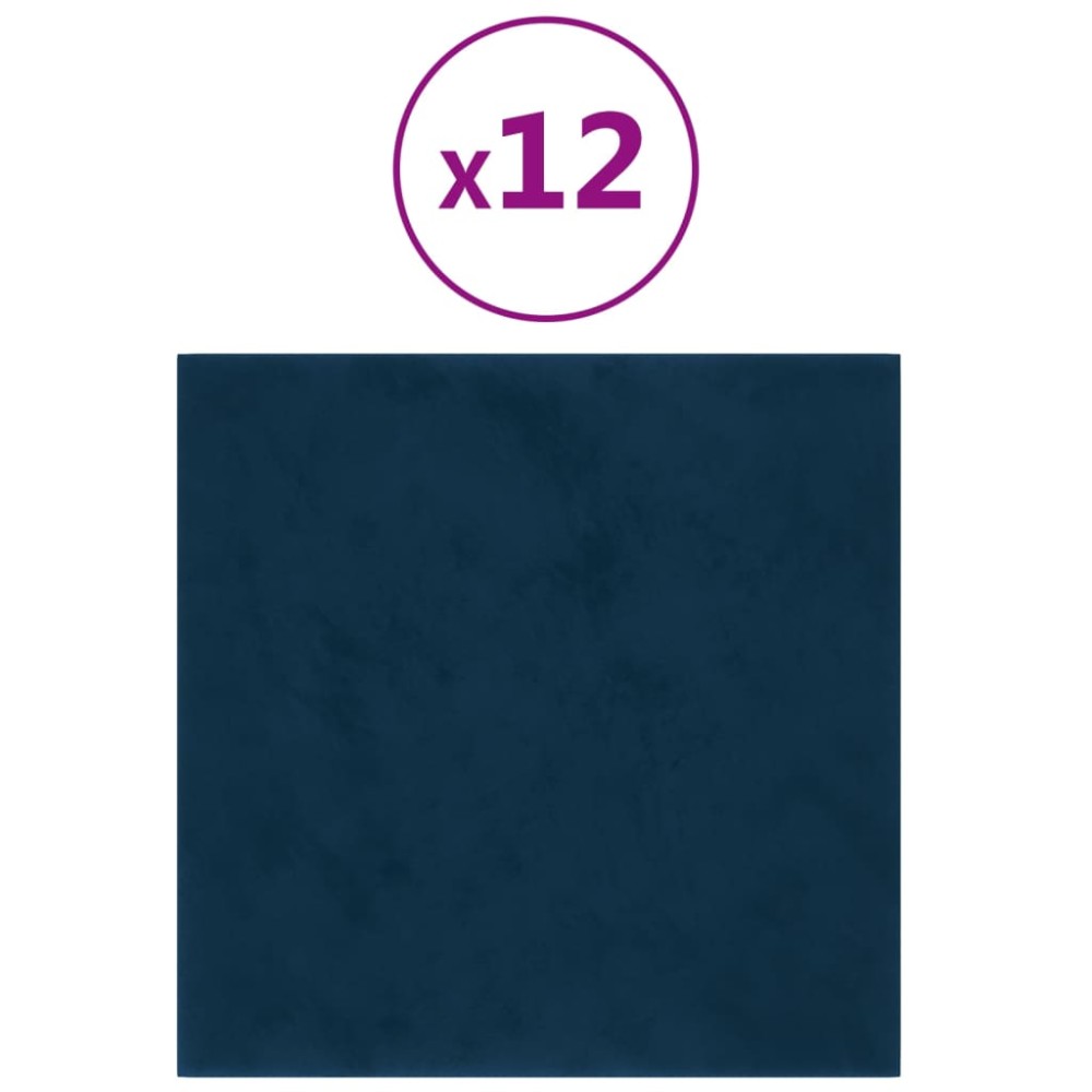vidaXL Panouri de perete 12 buc. albastru 30x30 cm catifea 1,08 m²
