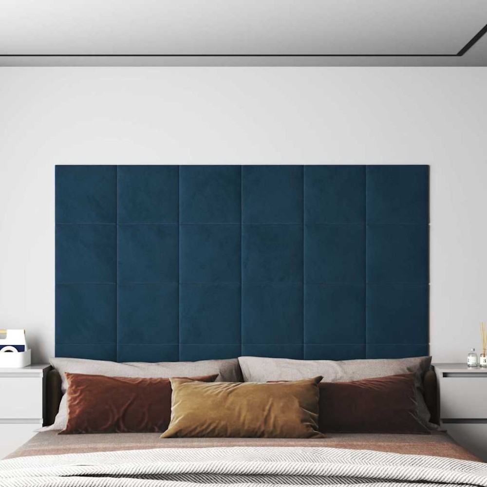 vidaXL Panouri de perete 12 buc. albastru 30x30 cm catifea 1,08 m²