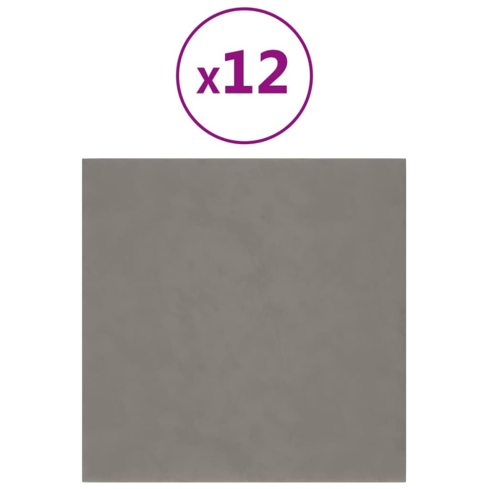 vidaXL Panouri de perete 12 buc. gri deschis 30x30 cm catifea 1,08 m²