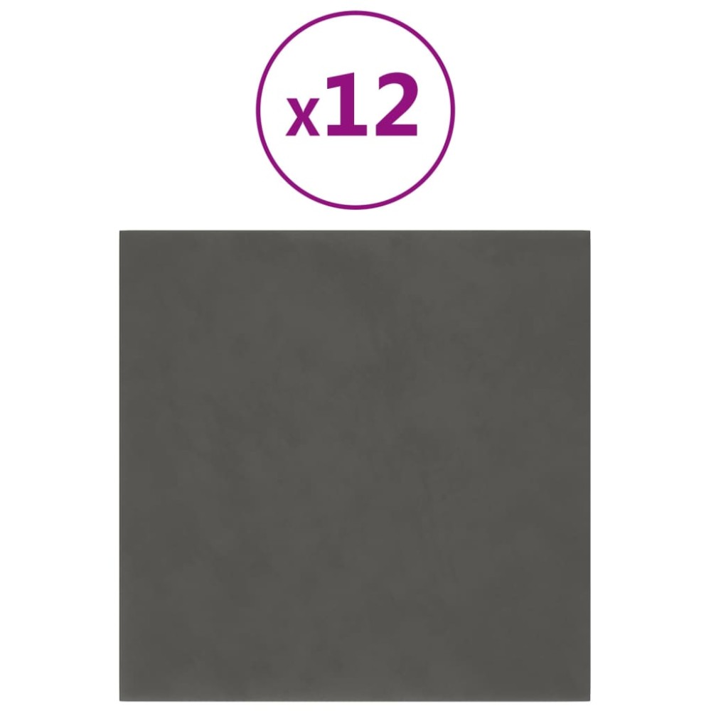 vidaXL Panouri de perete 12 buc. gri închis 30x30 cm catifea 1,08 m²