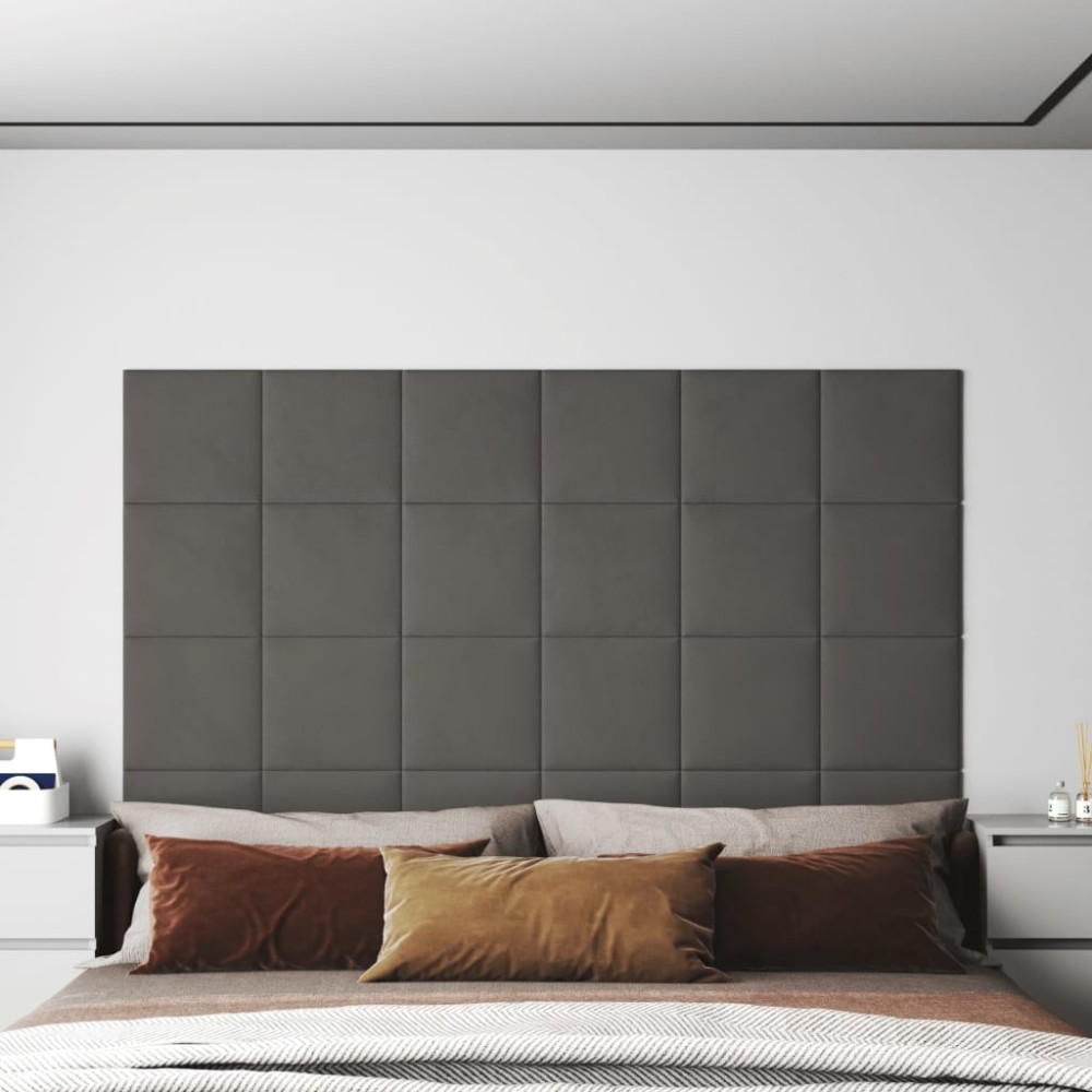 vidaXL Panouri de perete 12 buc. gri închis 30x30 cm catifea 1,08 m²
