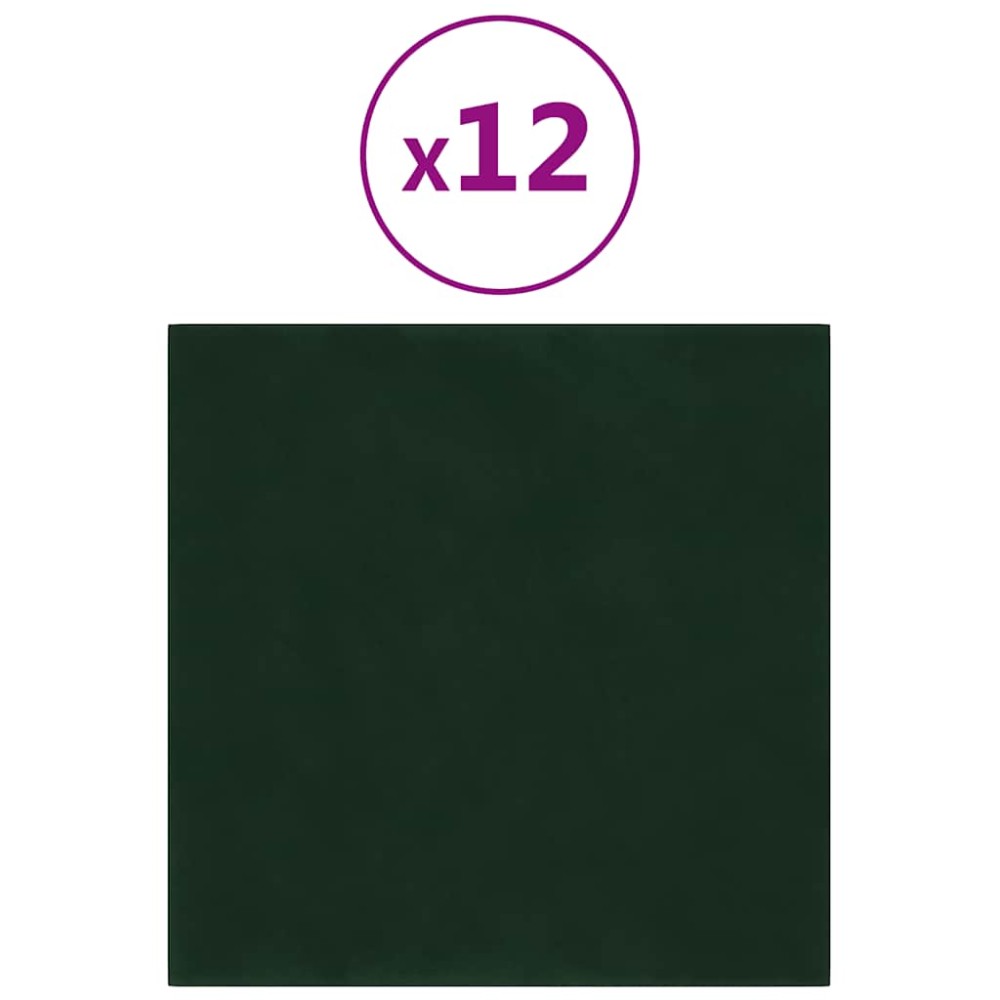 vidaXL Panouri de perete 12 buc. verde închis 30x30 cm catifea 1,08 m²