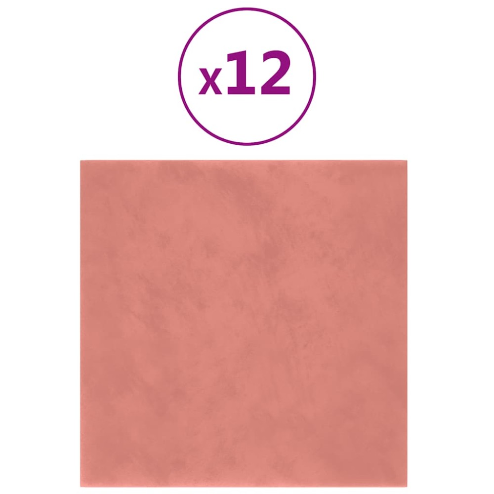 vidaXL Panouri de perete 12 buc. roz 30x30 cm catifea 1,08 m²
