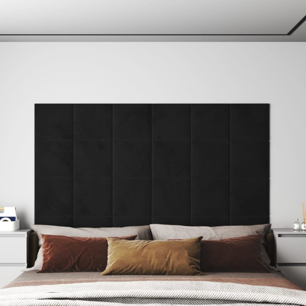 vidaXL Panouri de perete 12 buc. negru 30x30 cm catifea 1,08m²