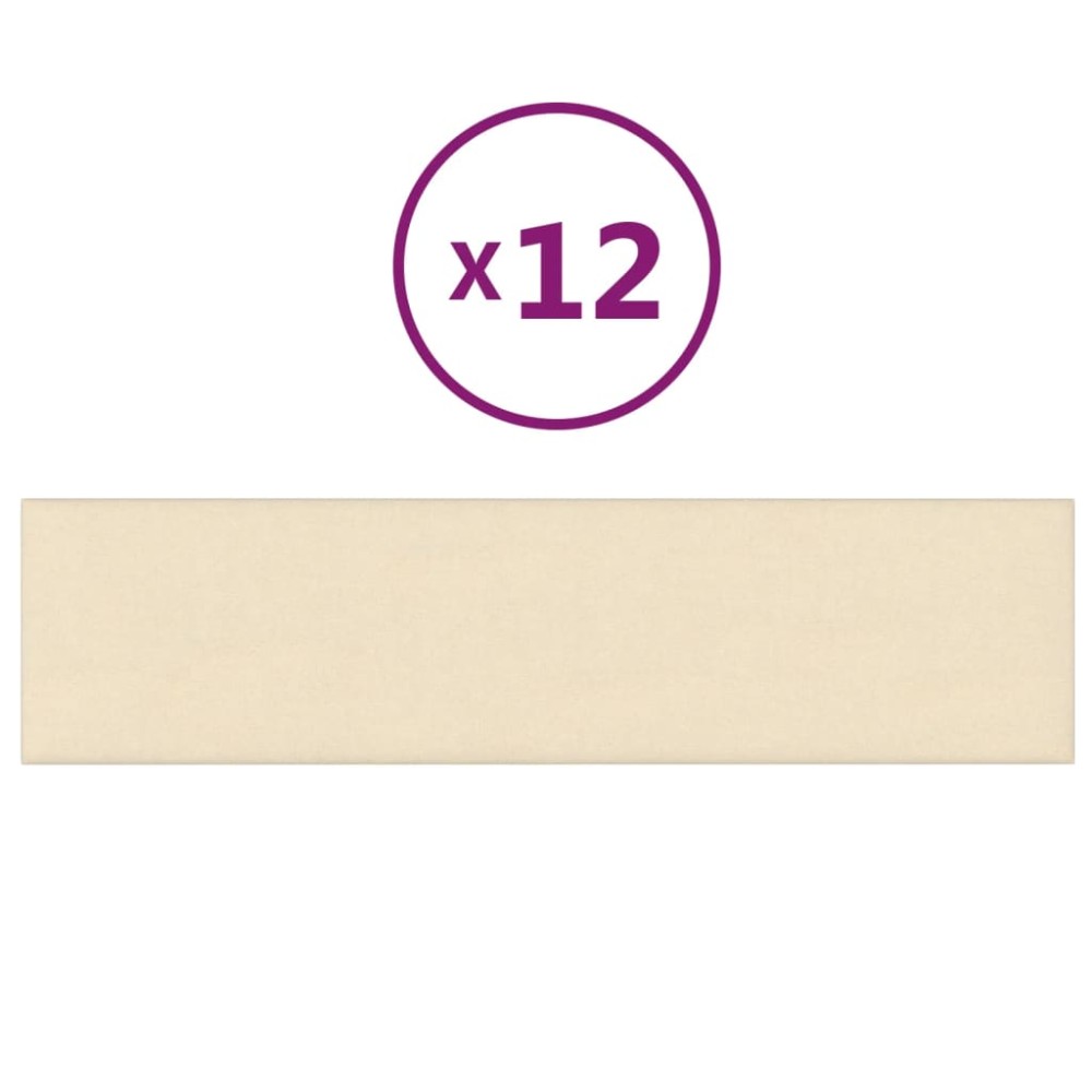 vidaXL Panouri de perete, 12 buc., crem, 60x15 cm, textil, 1,08 m²