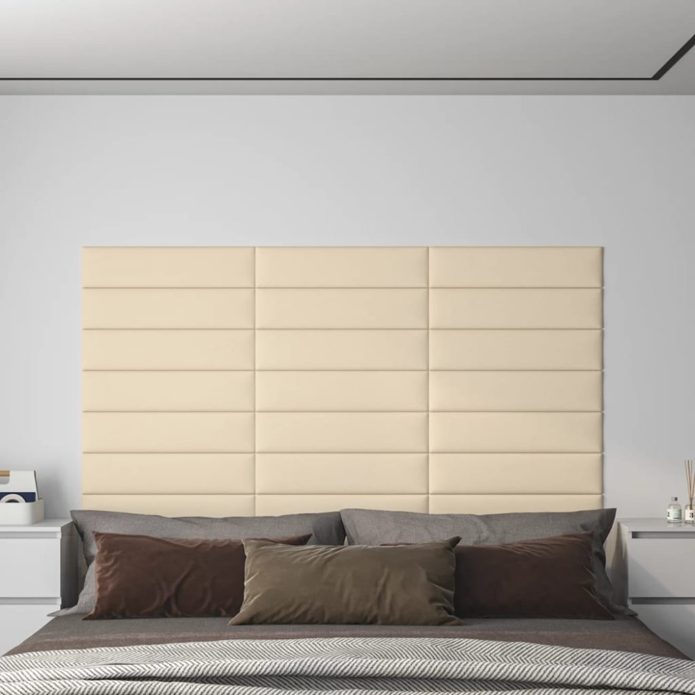 vidaXL Panouri de perete, 12 buc., crem, 60x15 cm, textil, 1,08 m²