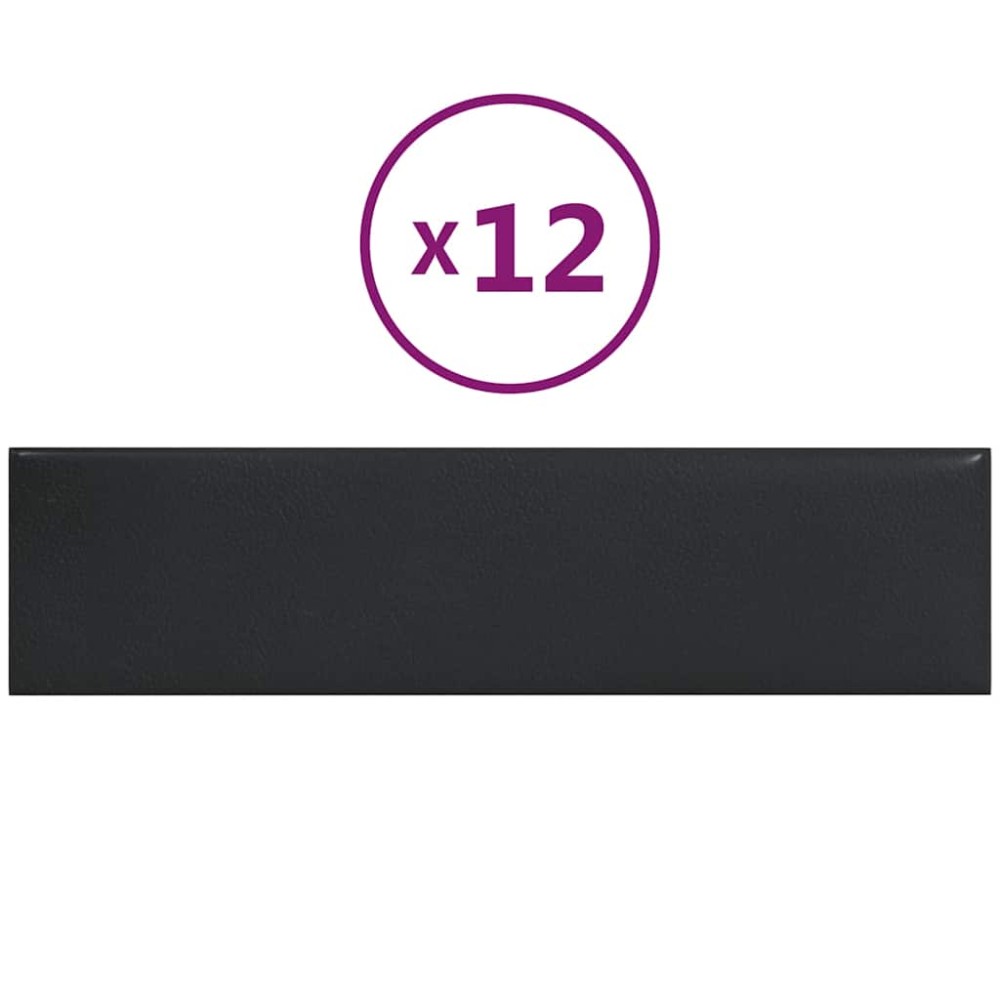 vidaXL Panouri perete 12 buc. negru, 60x15 cm, piele ecologică 1,08 m²