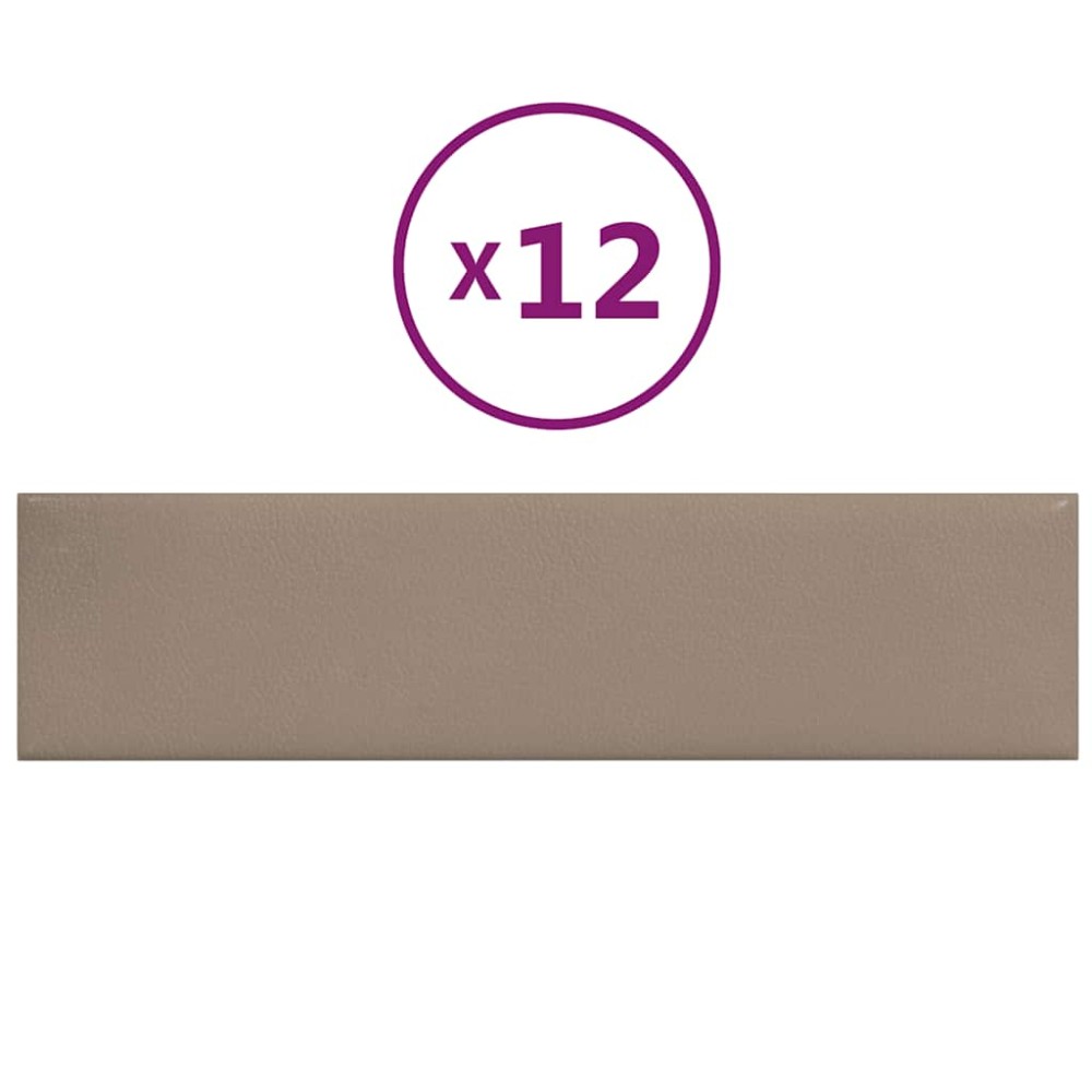 vidaXL Panouri perete 12 buc. cappuccino 60x15 cm piele eco 1,08 m²