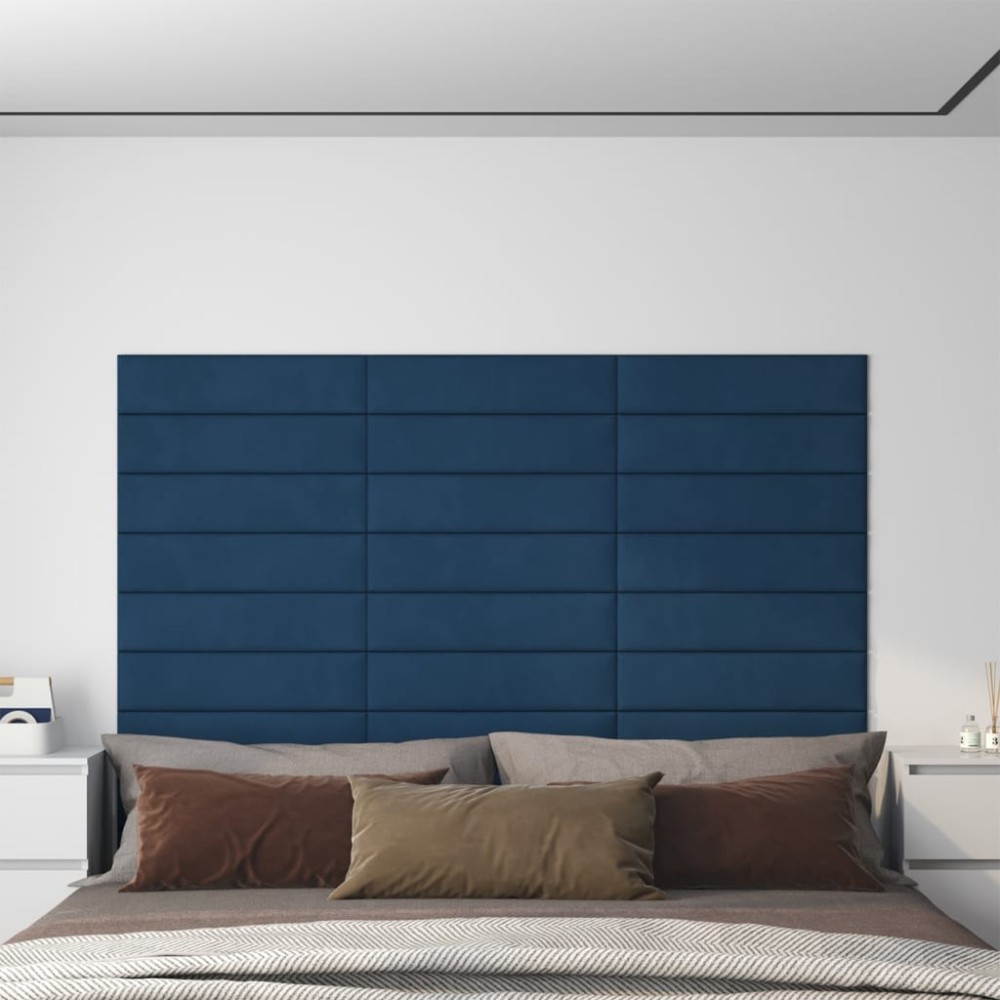 vidaXL Panouri de perete 12 buc. albastru 60x15 cm catifea 1,08 m²