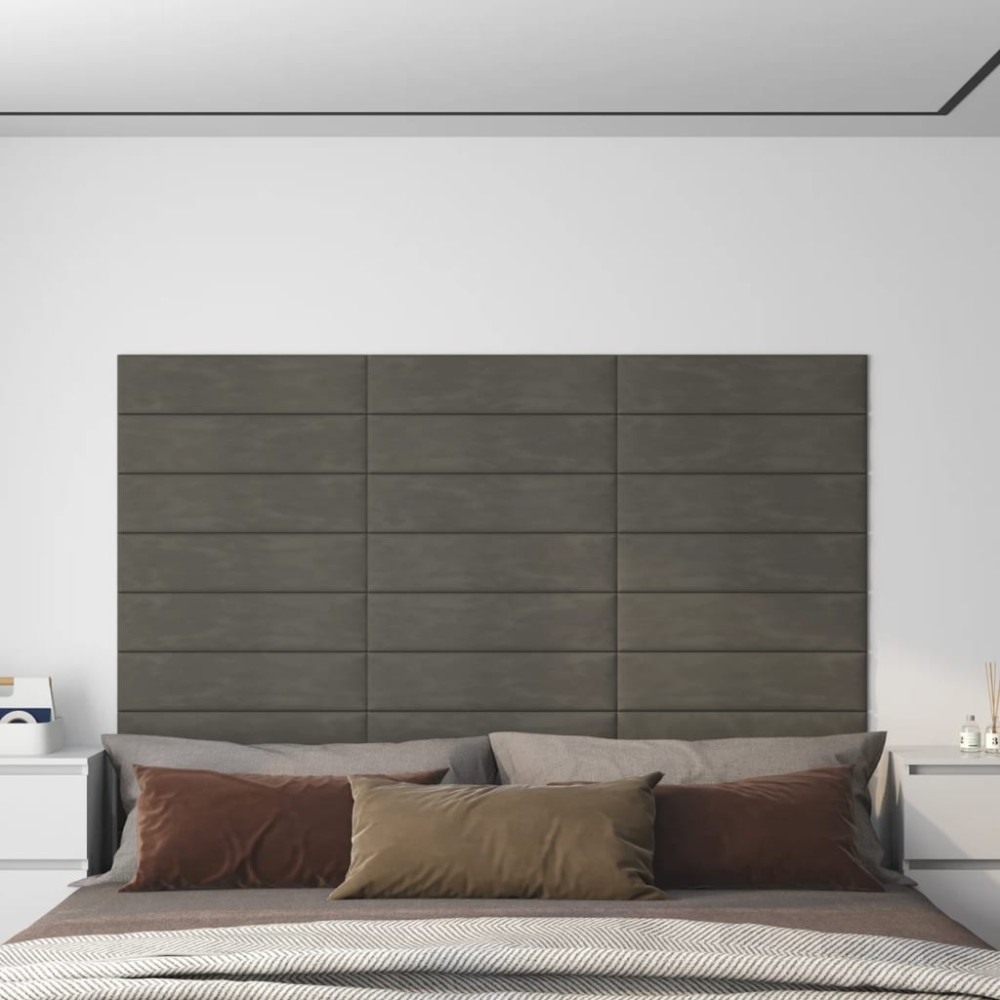 vidaXL Panouri de perete 12 buc. gri închis 60x15 cm catifea 1,08 m²