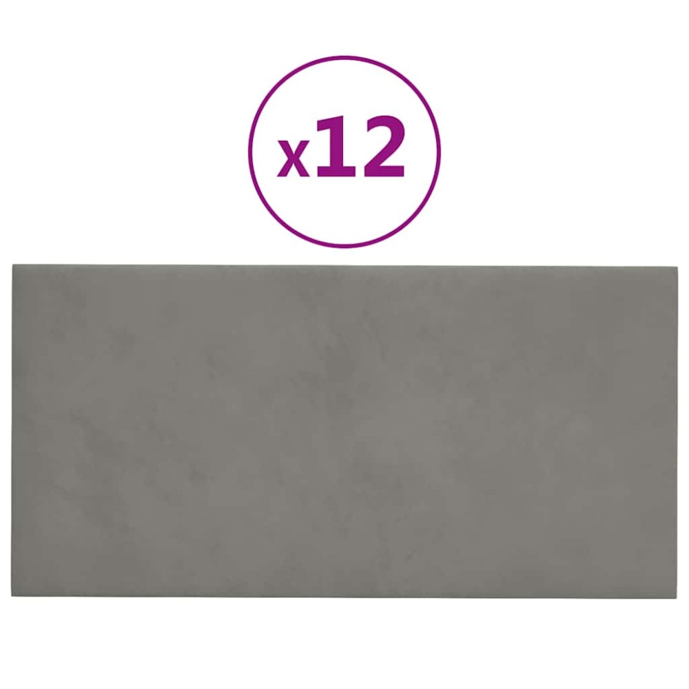 vidaXL Panouri de perete 12 buc. gri deschis 60x30 cm catifea 2,16 m²