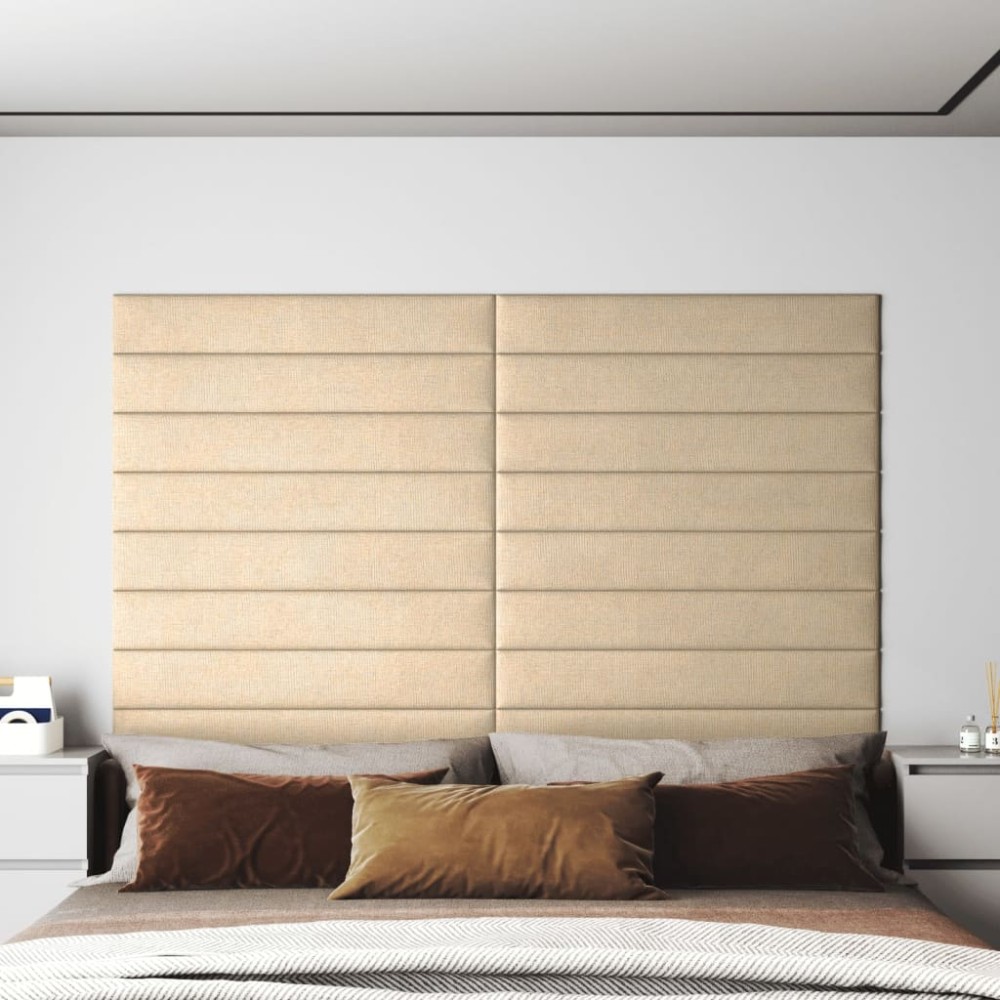 vidaXL Panouri de perete 12 buc. crem 90x15 cm textil 1,62 m²