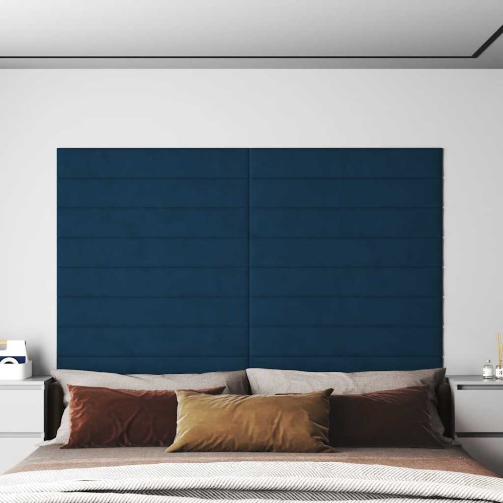 vidaXL Panouri de perete 12 buc. albastru 90x15 cm catifea 1,62 m²