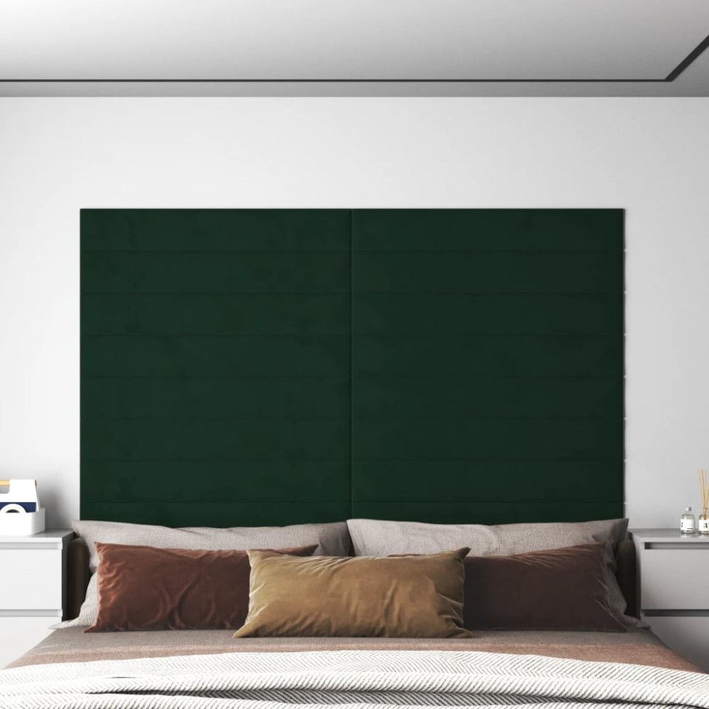 vidaXL Panouri de perete 12 buc. verde închis 90x15 cm catifea 1,62 m²
