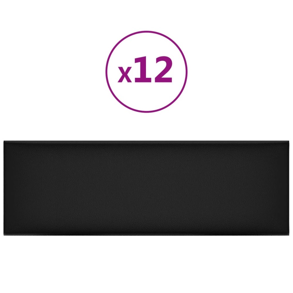 vidaXL Panouri de perete 12 buc. negru, 90x30 cm, piele eco 3,24 m²