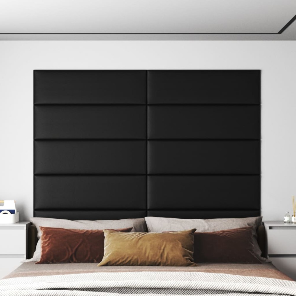 vidaXL Panouri de perete 12 buc. negru, 90x30 cm, piele eco 3,24 m²