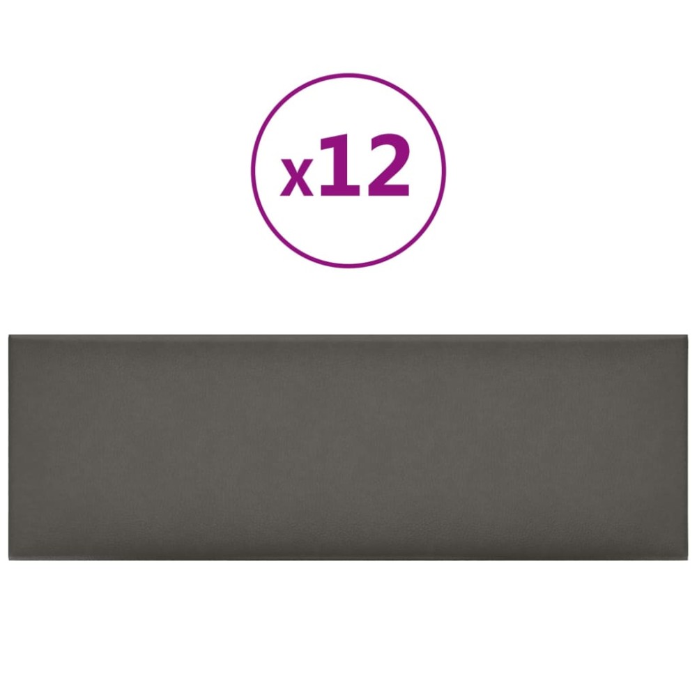 vidaXL Panouri de perete 12 buc. gri 90x30 cm piele ecologică 3,24 m²