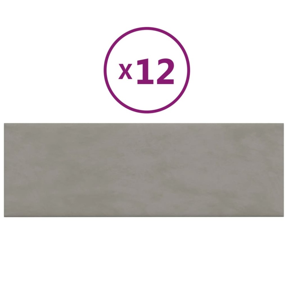 vidaXL Panouri de perete 12 buc. gri deschis 90x30 cm catifea 3,24 m²
