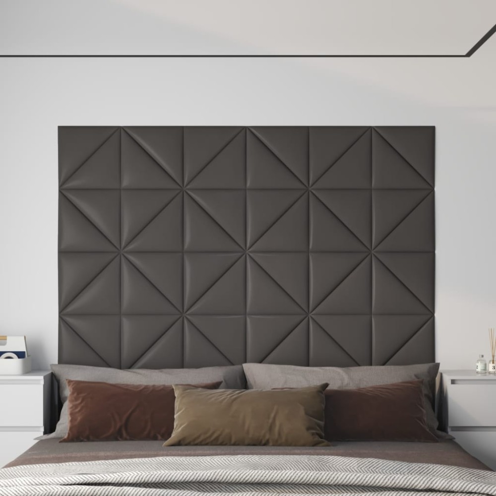 vidaXL Panouri de perete 12 buc. gri, 30x30 cm piele ecologică 0,54 m²