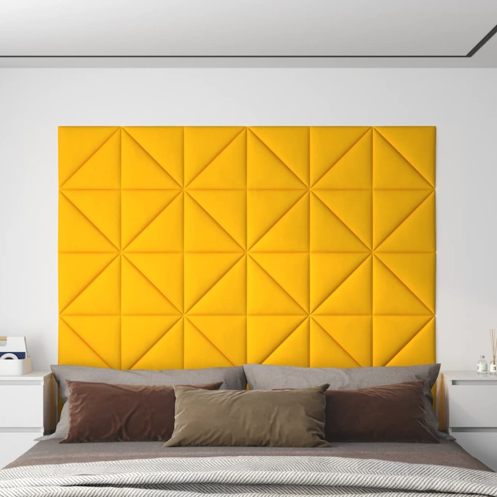 vidaXL Panouri de perete 12 buc. galben 30x30 cm, catifea, 0,54 m²