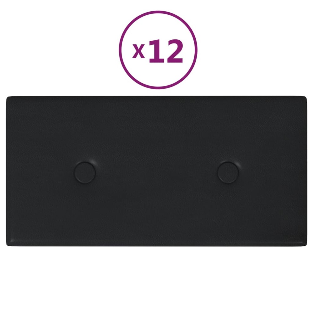 vidaXL Panouri perete 12 buc. negru 30x15 cm piele ecologică 0,54 m²