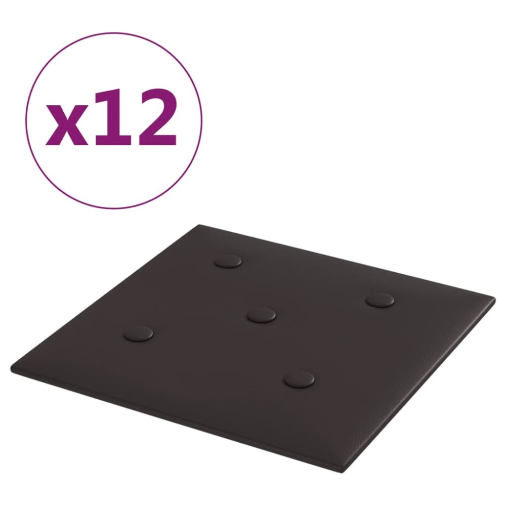 vidaXL Panouri perete 12 buc. negru, 30x30 cm piele ecologică, 1,08 m²