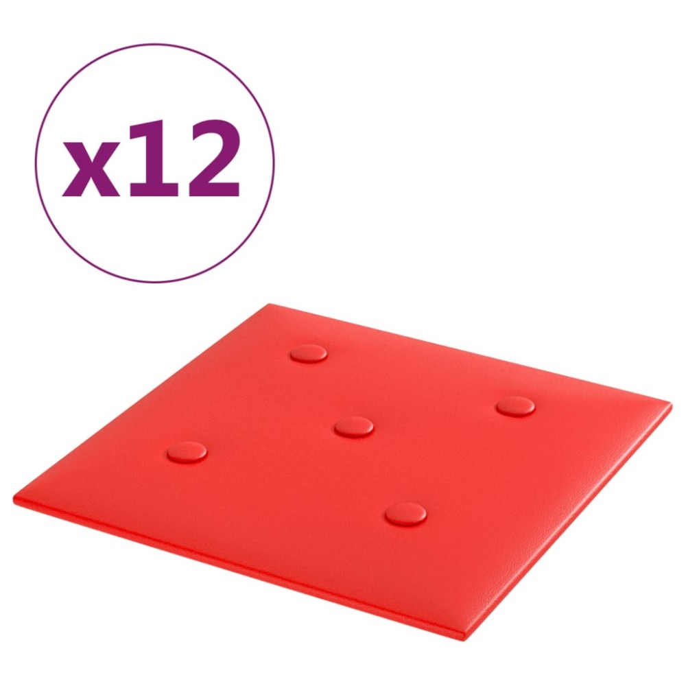 vidaXL Panouri perete 12 buc. roșu, 30x30 cm, piele ecologică, 1,08 m²