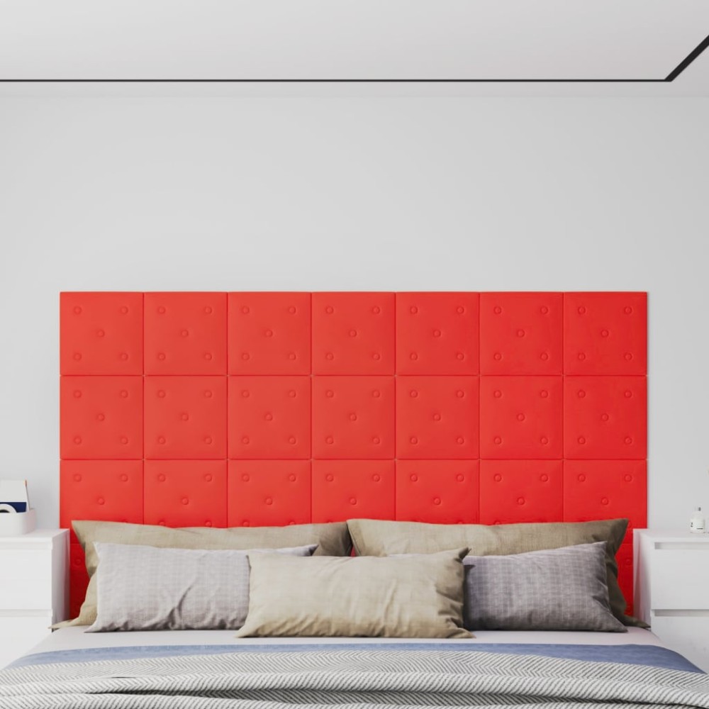 vidaXL Panouri perete 12 buc. roșu, 30x30 cm, piele ecologică, 1,08 m²