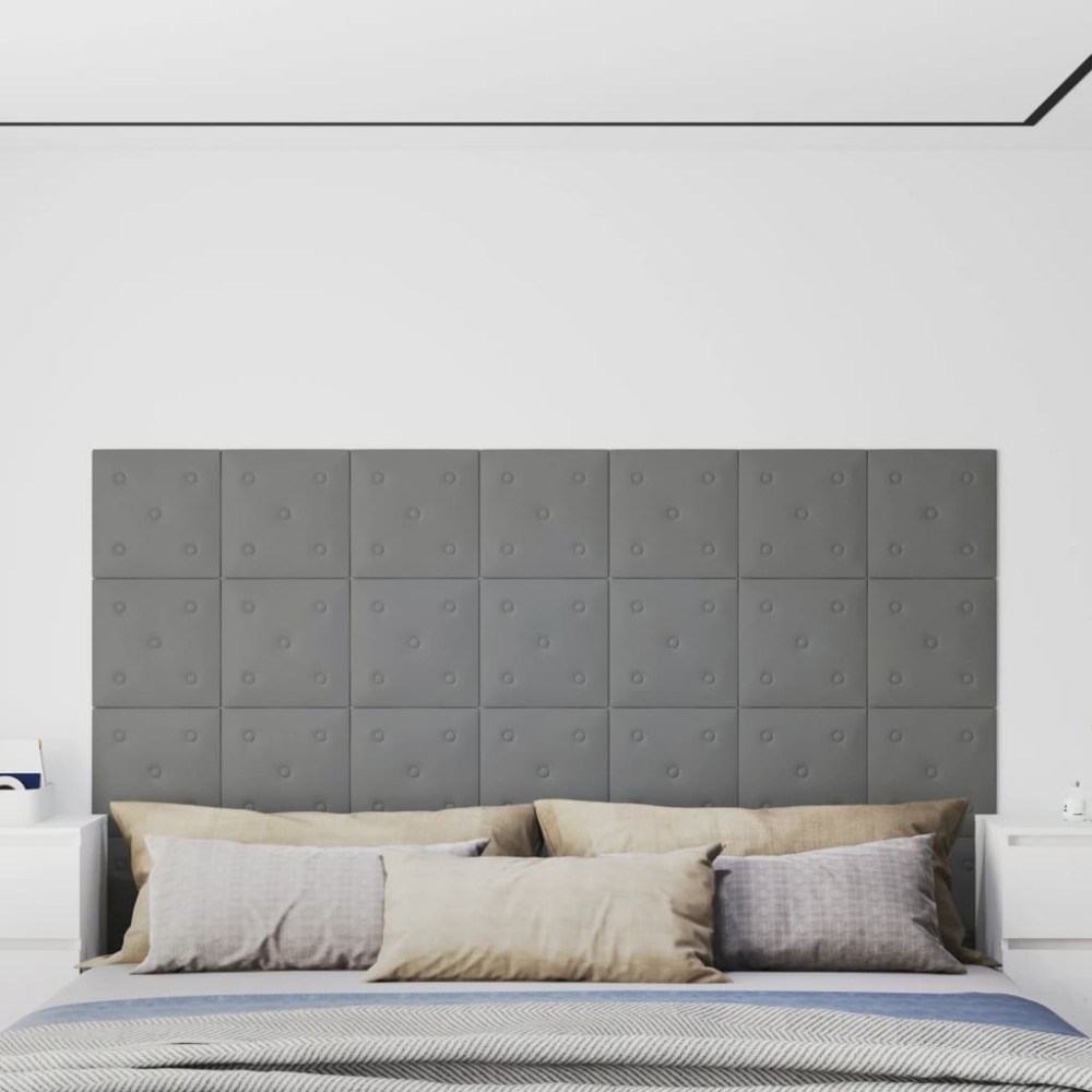 vidaXL Panouri perete 12 buc. gri, 30x30 cm, piele ecologică, 1,08 m²