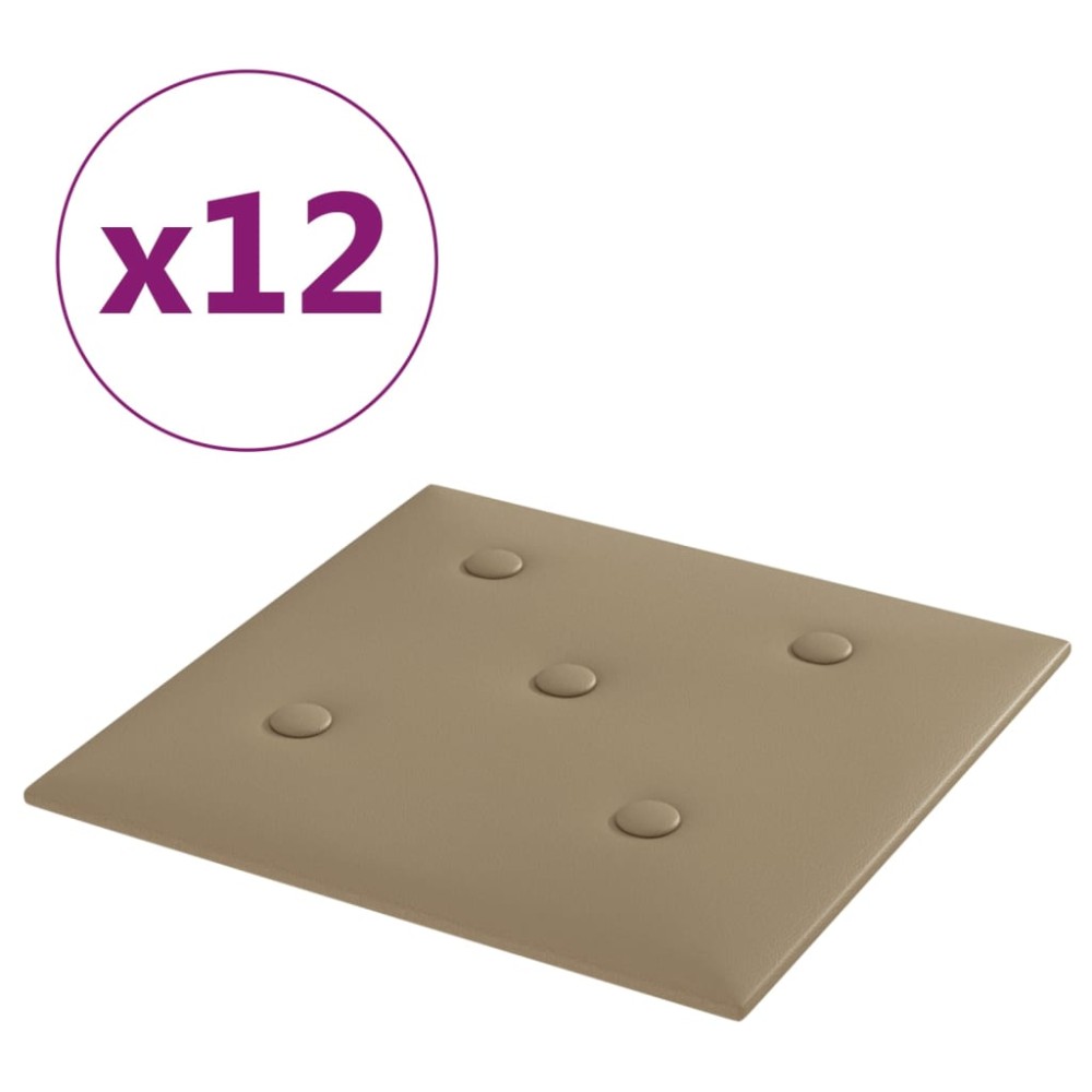 vidaXL Panouri de perete 12 buc. cappuccino 30x30 cm piele eco 1,08 m²
