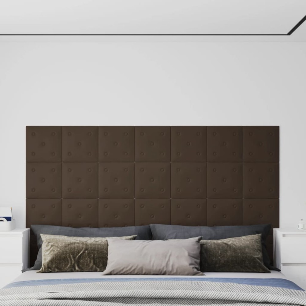 vidaXL Panouri perete 12 buc. maro, 30x30 cm, piele ecologică 1,08 m²
