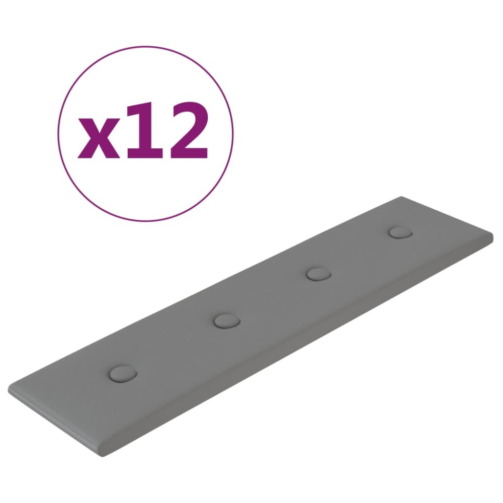 vidaXL Panouri perete 12 buc. gri 60x15 cm, piele ecologică, 1,08 m²