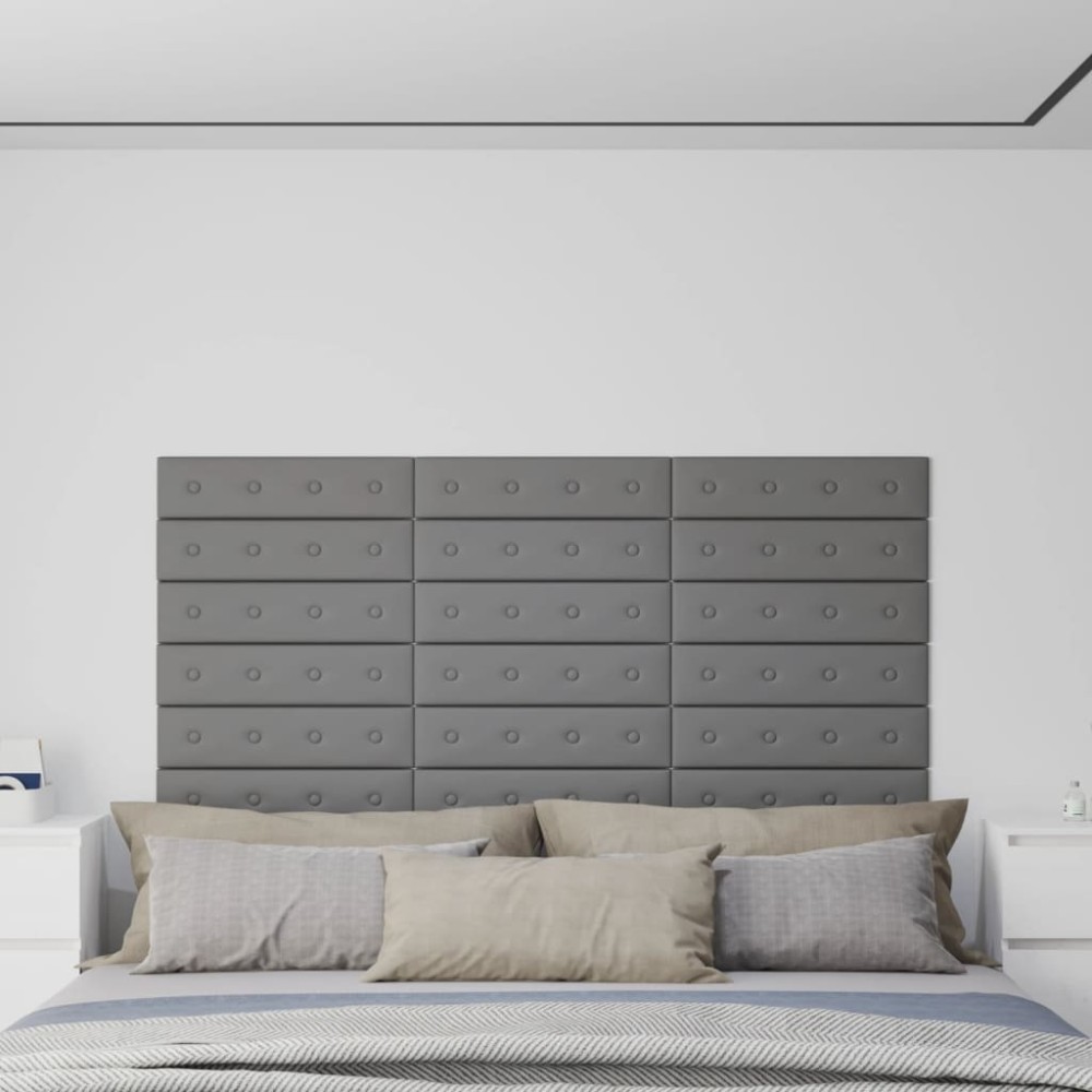 vidaXL Panouri perete 12 buc. gri 60x15 cm, piele ecologică, 1,08 m²