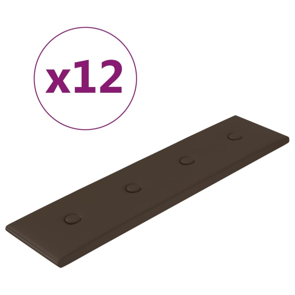 vidaXL Panouri perete 12 buc. maro, 60x15 cm, piele ecologică, 1,08 m²
