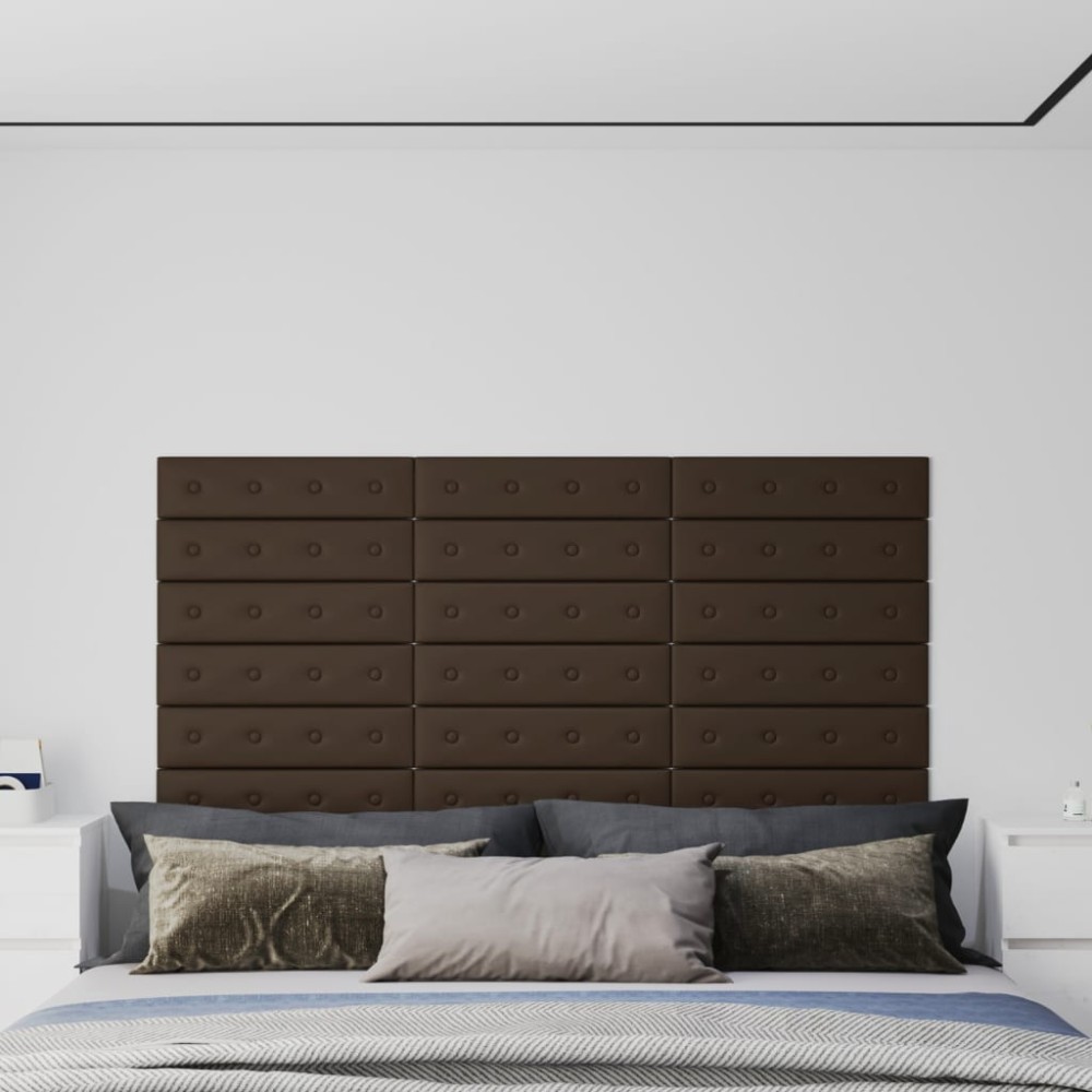 vidaXL Panouri perete 12 buc. maro, 60x15 cm, piele ecologică, 1,08 m²