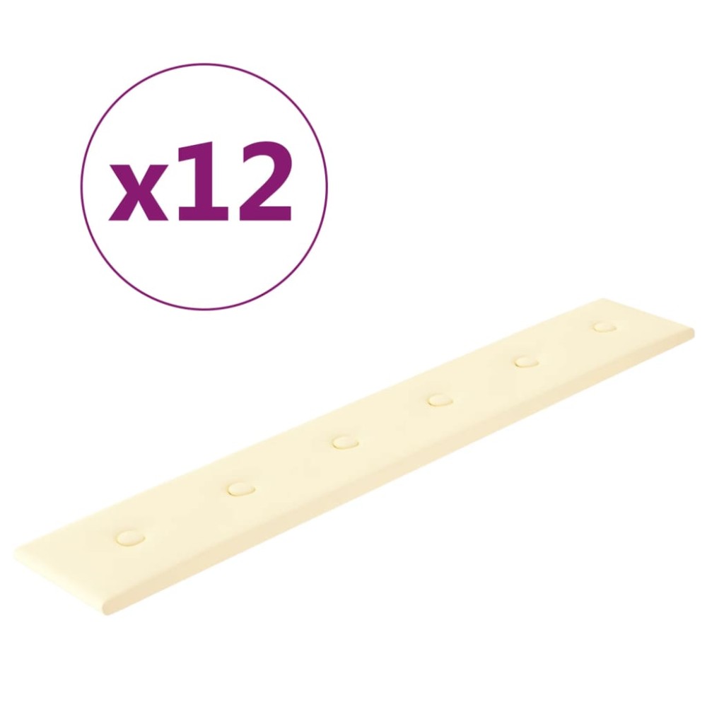 vidaXL Panouri de perete 12 buc. crem 90x15 cm piele ecologică 1,62 m²