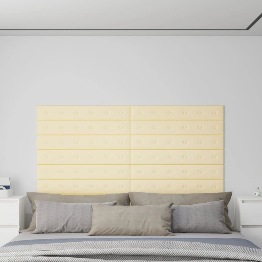 vidaXL Panouri de perete 12 buc. crem 90x15 cm piele ecologică 1,62 m²