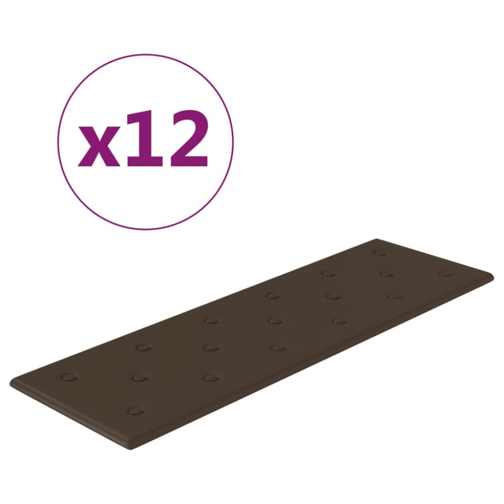 vidaXL Panouri de perete 12 buc. maro 90x30 cm piele ecologică 3,24 m²