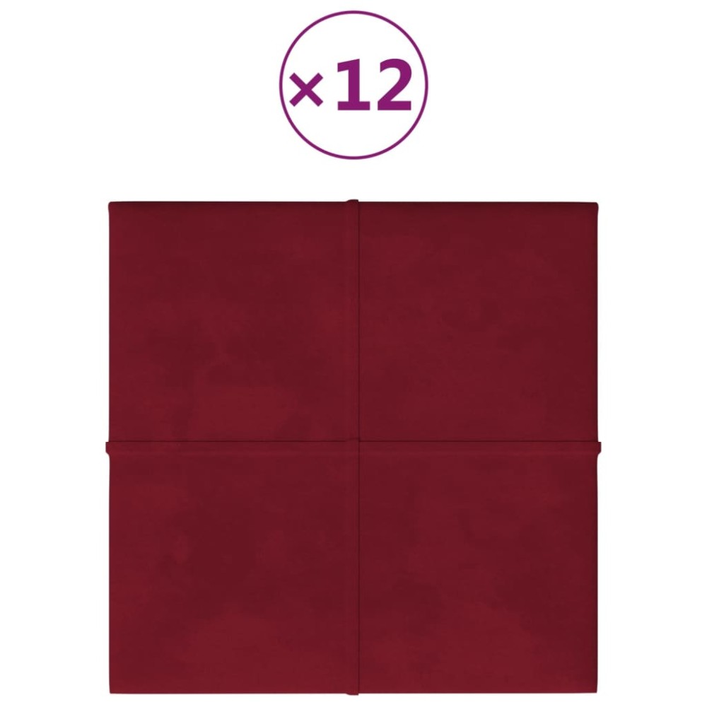vidaXL Panouri de perete 12 buc. roșu vin 30x30 cm catifea 1,08 m²