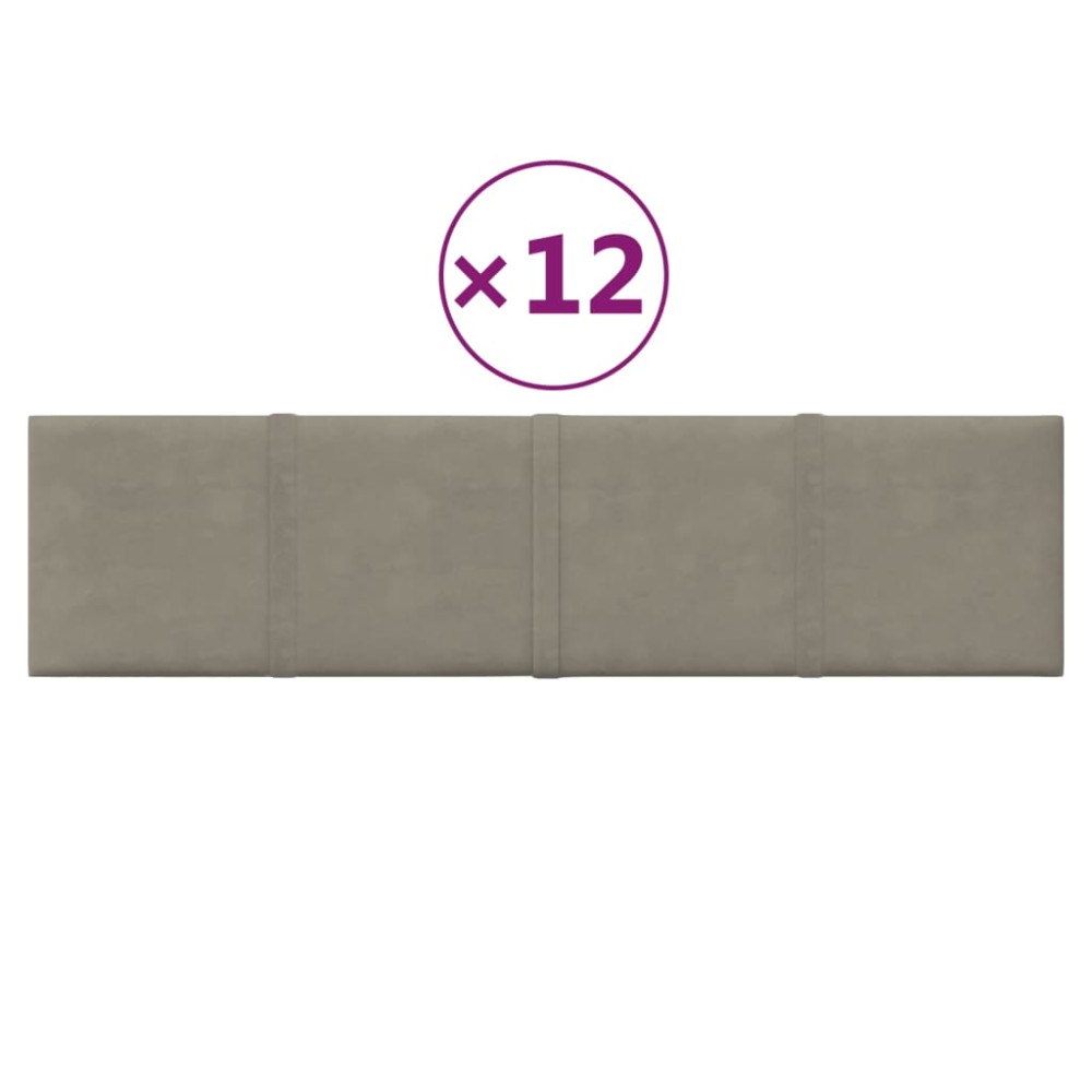 vidaXL Panouri de perete 12 buc. gri deschis 60x15 cm catifea 1,08 m²
